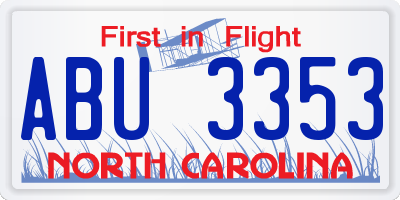 NC license plate ABU3353