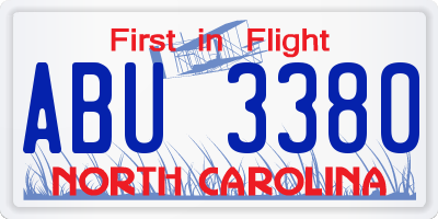 NC license plate ABU3380