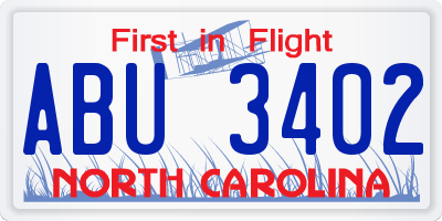 NC license plate ABU3402