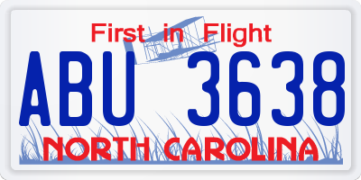 NC license plate ABU3638