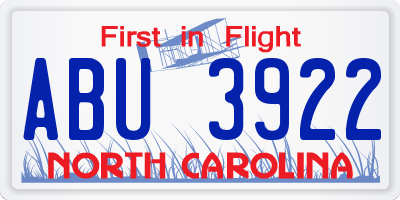 NC license plate ABU3922