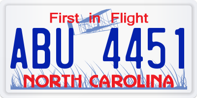 NC license plate ABU4451