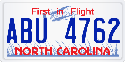 NC license plate ABU4762