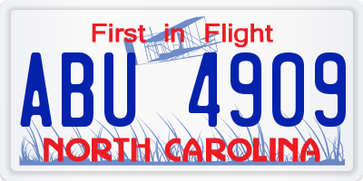 NC license plate ABU4909