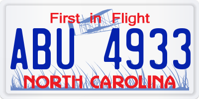 NC license plate ABU4933