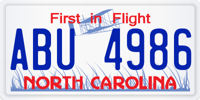 NC license plate ABU4986