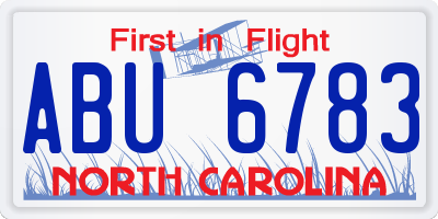 NC license plate ABU6783