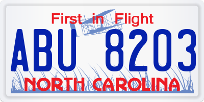 NC license plate ABU8203