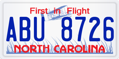 NC license plate ABU8726