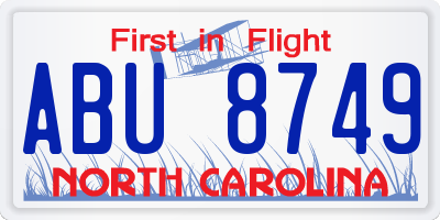 NC license plate ABU8749