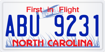 NC license plate ABU9231