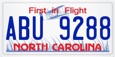 NC license plate ABU9288