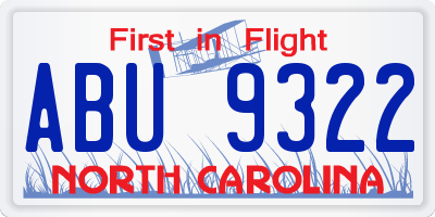 NC license plate ABU9322