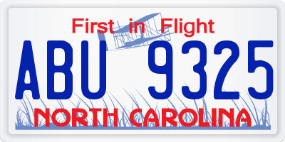 NC license plate ABU9325