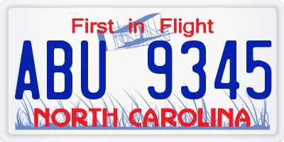 NC license plate ABU9345