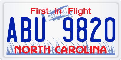 NC license plate ABU9820