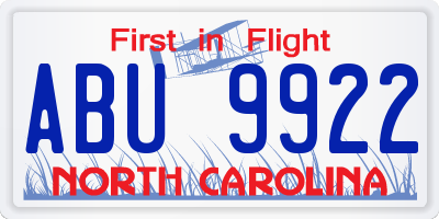 NC license plate ABU9922