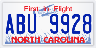 NC license plate ABU9928