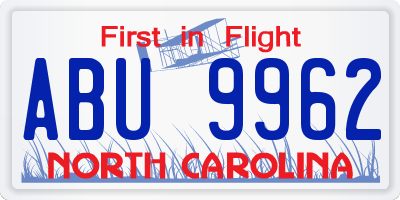NC license plate ABU9962