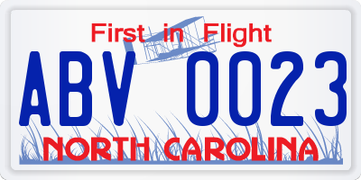 NC license plate ABV0023