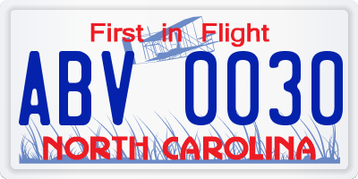 NC license plate ABV0030
