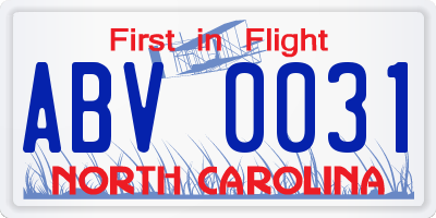 NC license plate ABV0031