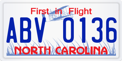 NC license plate ABV0136