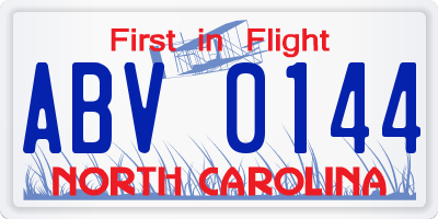 NC license plate ABV0144