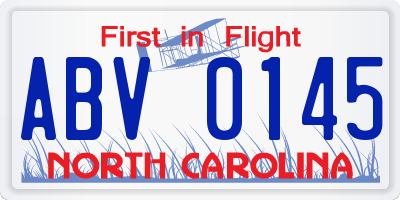 NC license plate ABV0145