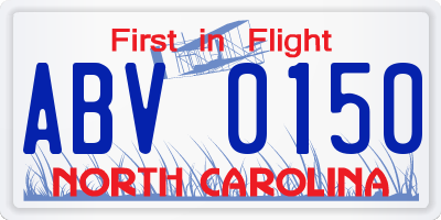NC license plate ABV0150