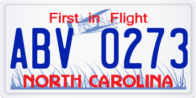 NC license plate ABV0273