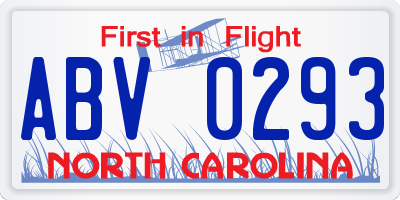 NC license plate ABV0293