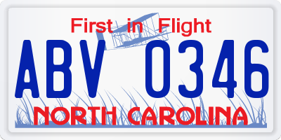 NC license plate ABV0346