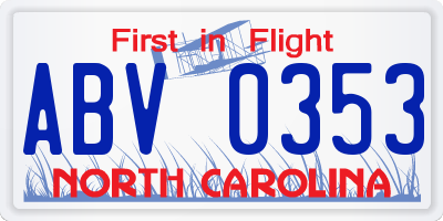 NC license plate ABV0353
