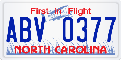 NC license plate ABV0377