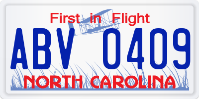 NC license plate ABV0409