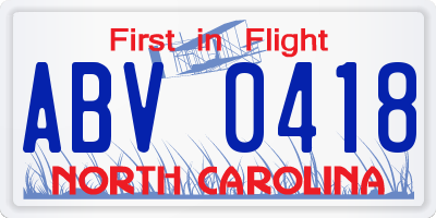 NC license plate ABV0418