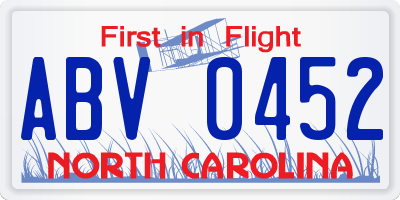 NC license plate ABV0452