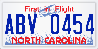 NC license plate ABV0454
