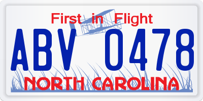 NC license plate ABV0478