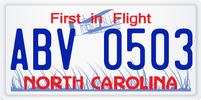 NC license plate ABV0503