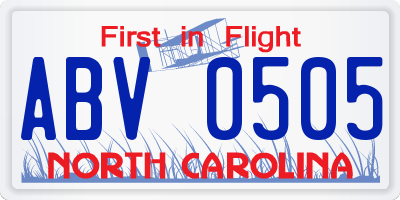 NC license plate ABV0505