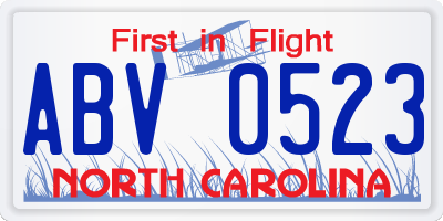NC license plate ABV0523