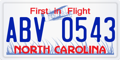 NC license plate ABV0543