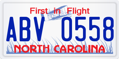 NC license plate ABV0558