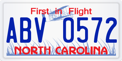 NC license plate ABV0572