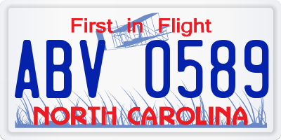 NC license plate ABV0589