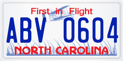 NC license plate ABV0604
