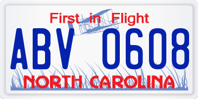 NC license plate ABV0608