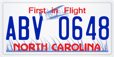 NC license plate ABV0648